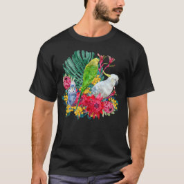 Camiseta Cacatúa Blanca y Periquitos Floral