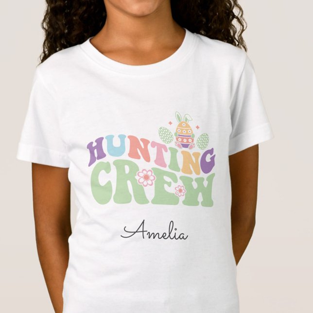 Camiseta Cacería de huevos de pascua de la tripulación de c (Cute Colorful Pastel Hunting Crew Easter Egg Hunt Tshirt, Shirt with Name, Easter Gift)