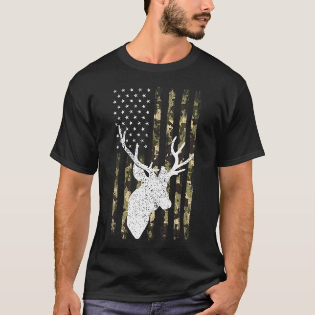 Camiseta Cacería divertida de camuflaje La Bandera De Ee.Uu (Anverso)