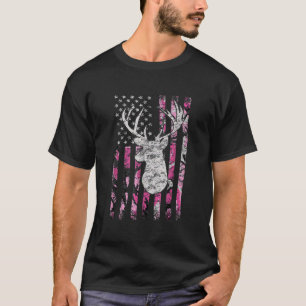 Camiseta Cacería femenina de ciervo con bandera norteameric