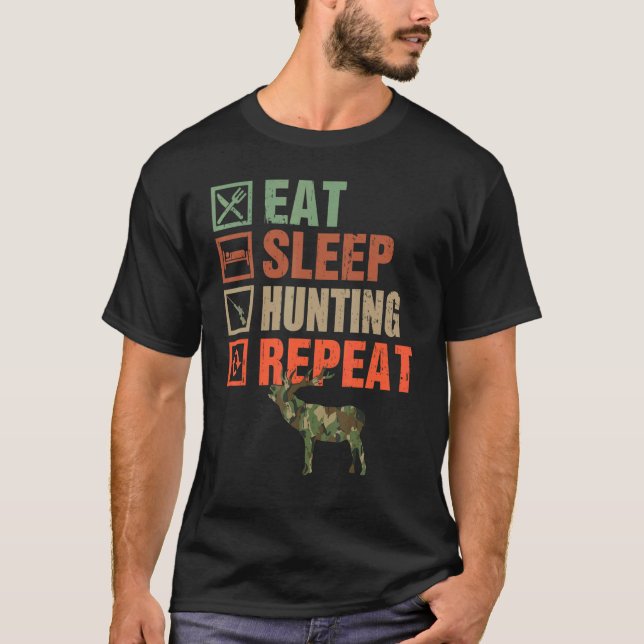 Camiseta Cacería repetida de la caza del sueño de Camo Eat (Anverso)