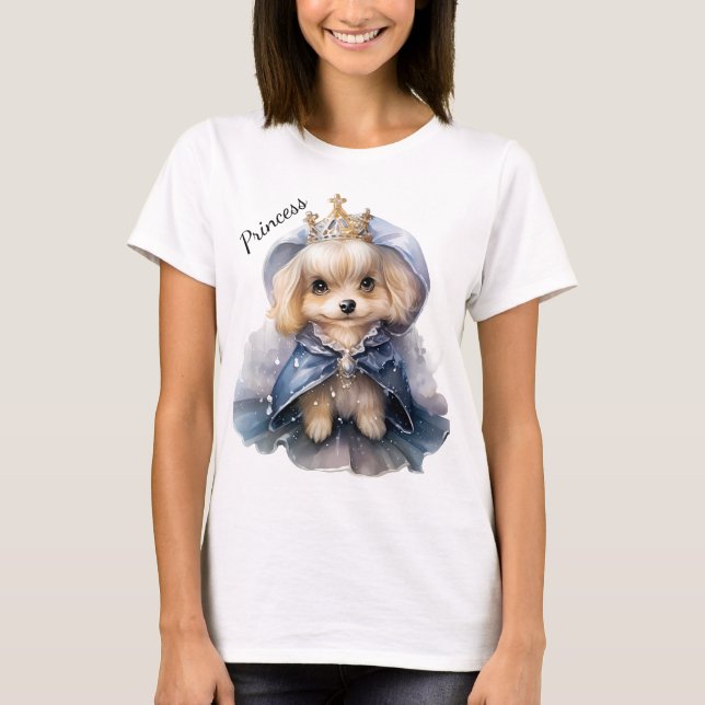 CAMISETA CACHÍA MALTESE ADORABLE EN ROBAS REGALES AZULES (Anverso)
