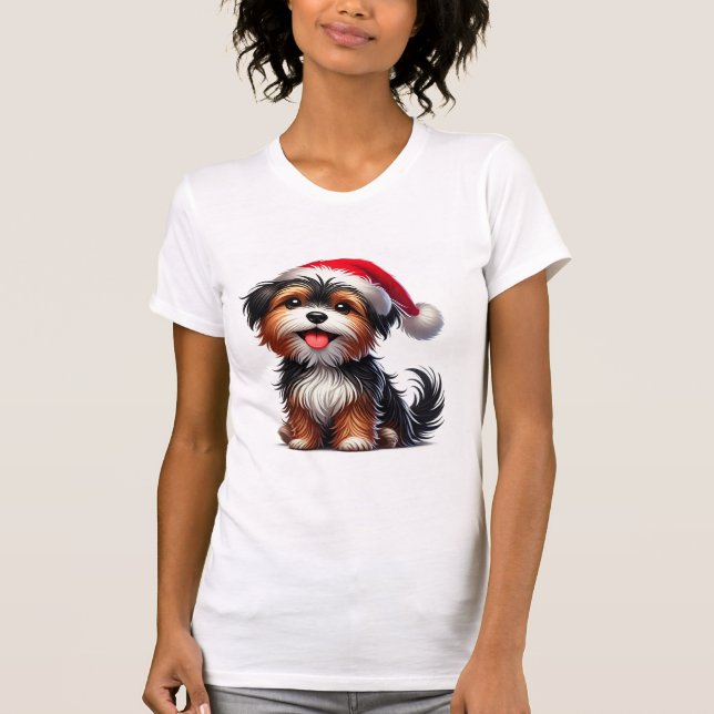 Camiseta Cachorro Adorable Con Gorro De Santa  (Anverso)