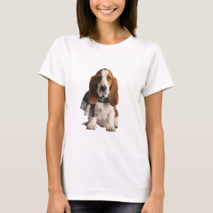 Camiseta Cachorro adorable de Basset Hound con bufanda a cu