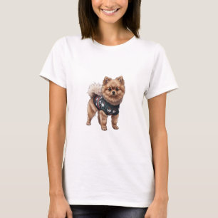 Camiseta Cachorro Adorable de Pomerania en Reno de Navidad