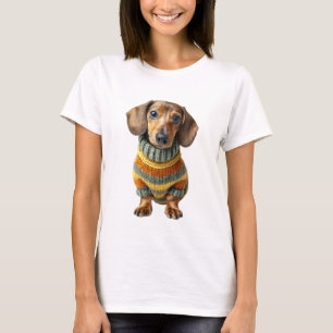 Camiseta Cachorro adorable de raza Dachshund con ropa tejid