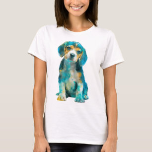 Camiseta Cachorro Beagle con Salpicaduras de Acuarela Azul