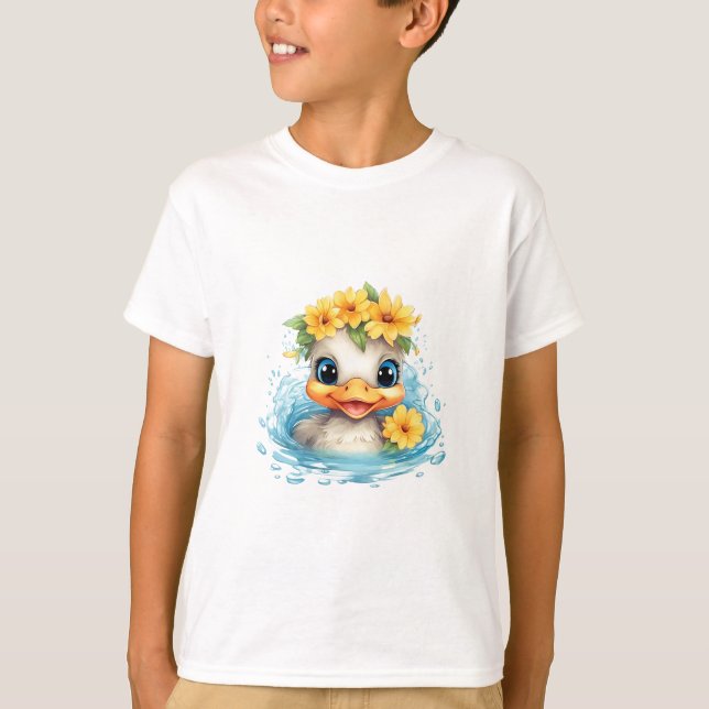 Camiseta Cachorro bebé Duck Ducklings Flores de diversión (Anverso)