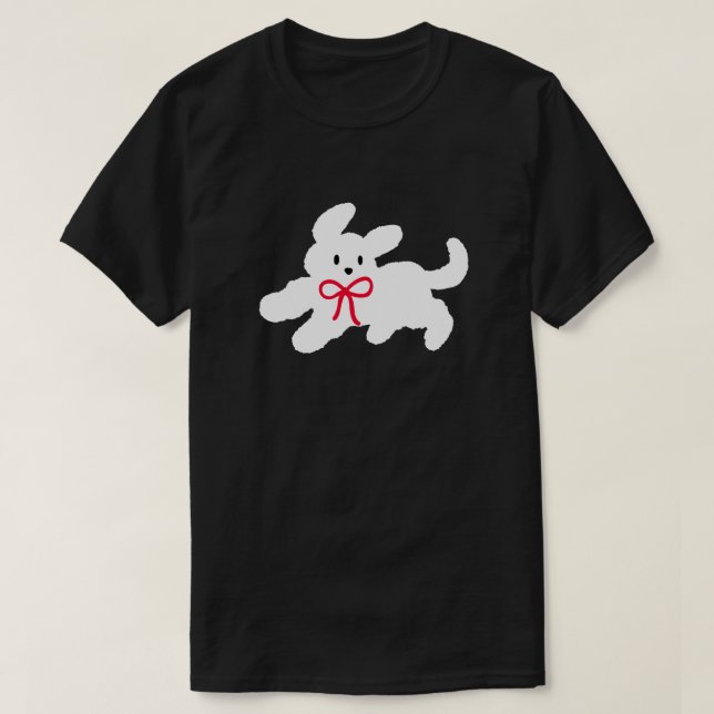 Camiseta Cachorro Blanco Adorable con Lazo Rojo Estética Co (Diseño del anverso)