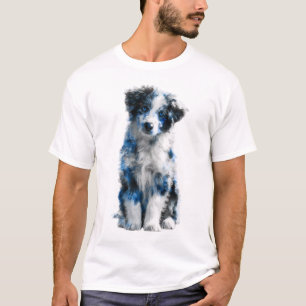 Camiseta Cachorro Blue Merle Border Collie Ojos Azules Homb