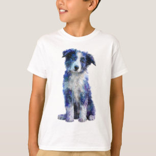 Camiseta Cachorro Border Collie Pintado de Azul para Niños