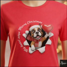 Camiseta Cachorro Boxer Navidad Corazón Bufanda Gráfico