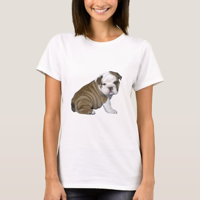 Camiseta Cachorro Bulldog inglés (marrón-blanco) (Anverso)