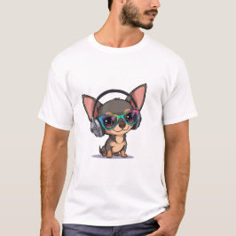 Camiseta Cachorro Chihuahua Adorable Con Auriculares Y Gafa