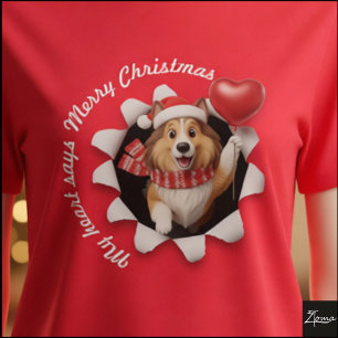 Camiseta Cachorro Collie Navidad Corazón Bufanda Esponjoso
