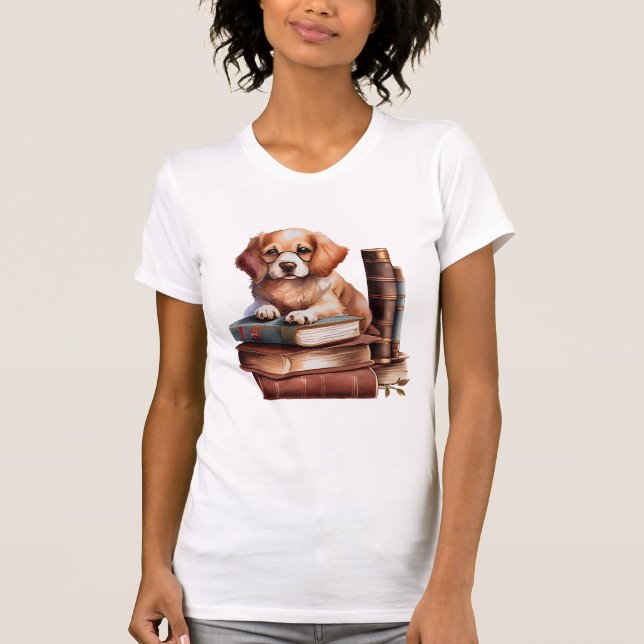 Camiseta Cachorro con libros, lector (Anverso)