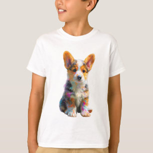 Camiseta Cachorro Corgi de Pintura Salpicada para Niños