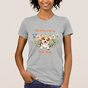 Camiseta Cachorro Corgi entre Flores Silvestres con Texto P