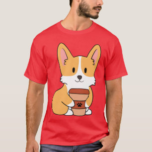 Camiseta Cachorro Corgi Lindo Café Café Cafetería Cafeína c