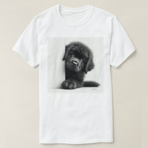 Camiseta Cachorro curioso de Terranova negro asomándose