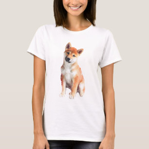 Camiseta Cachorro curioso Shiba Inu acuarela mujeres