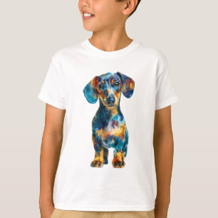 Camiseta Cachorro Dachshund Pintado Colorido para Niños