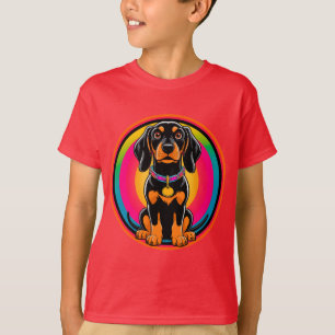 Camiseta Cachorro Dachshund Rodeado de Arcoíris Vibrante