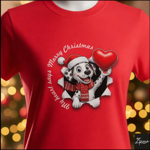 Camiseta Cachorro dálmata con bufanda y corazón en Navidad