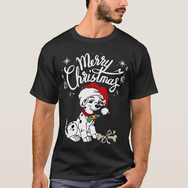 Camiseta Cachorro dálmata con gorro de Santa de Navidad  (Anverso)