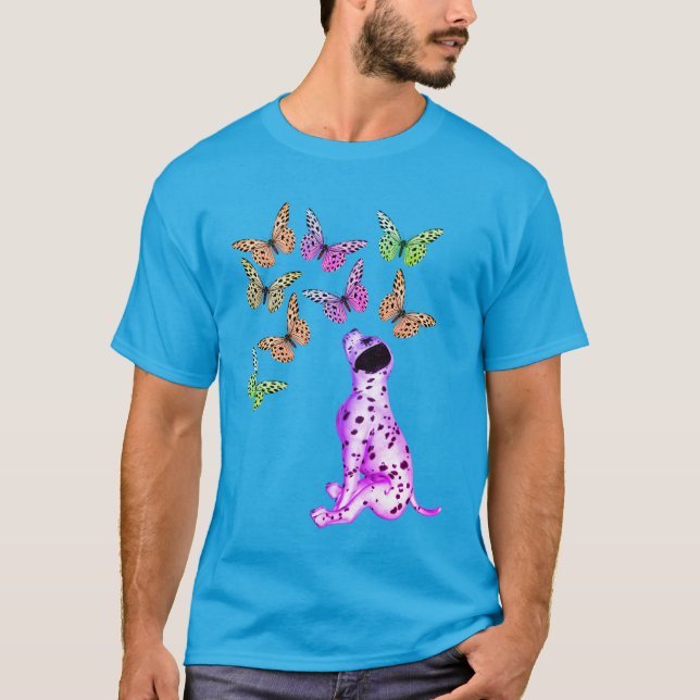 Camiseta Cachorro dálmata y mariposas coloridas (Anverso)