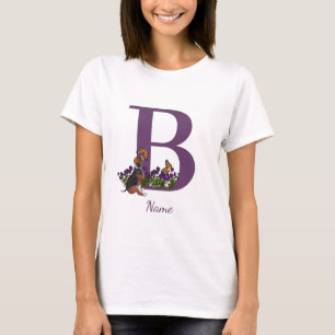 Camiseta Cachorro de Beagle Mariposas Monograma Inicial B N