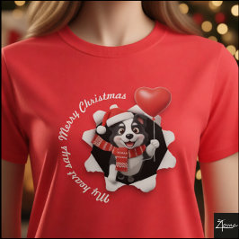Camiseta Cachorro de Border Collie con Bufanda y Corazón en