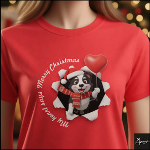 Camiseta Cachorro de Border Collie con Bufanda y Corazón en
