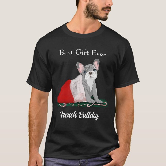 Camiseta Cachorro de Bulldog Francés con gorro de Santa (Anverso)
