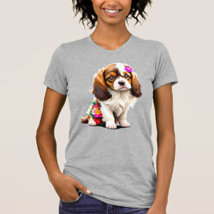 Camiseta Cachorro de Cavalier King Charles Spaniel Floral M