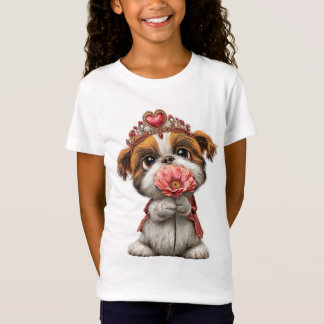 Camiseta Cachorro de Corona Adorable con Flores – Amante de