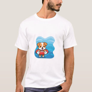 Camiseta Cachorro de dibujos animados lindo flotando en un 