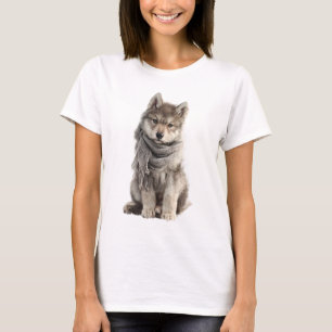 Camiseta Cachorro de Lobo Adorable con Bufanda Gris de Invi