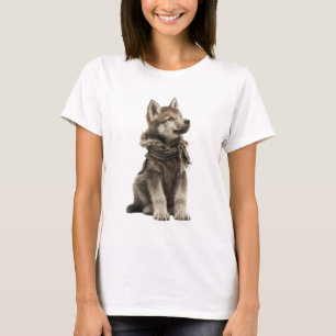 Camiseta Cachorro de lobo adorable en chaleco y bufanda rús