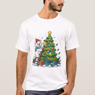 Camiseta Cachorro de Oso Polar Decorando Árbol de Navidad