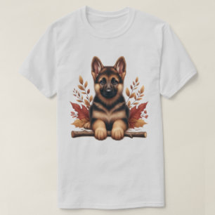 Camiseta Cachorro de Pastor Alemán con Hojas de Otoño