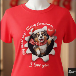 Camiseta Cachorro de Pastor Australiano Bufanda Corazón Nav