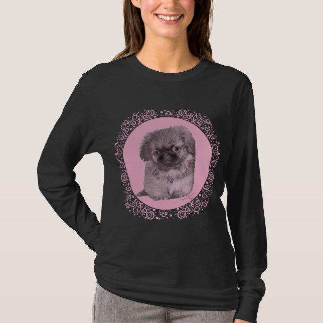 Camiseta Cachorro de Pekín sobre rosa (Anverso)