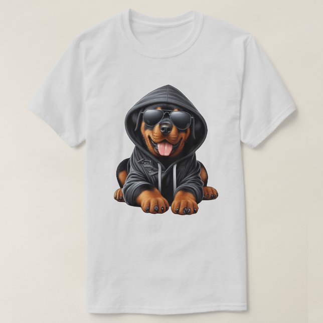 Camiseta Cachorro de Rottweiler en sudadera encapuchada (Diseño del anverso)