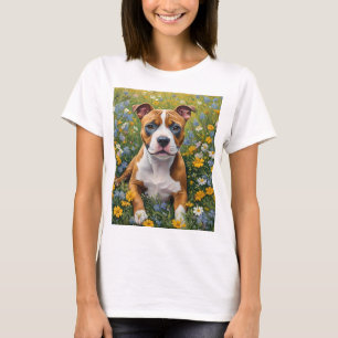 Camiseta Cachorro de Staffordshire Bull Terrier marrón y bl