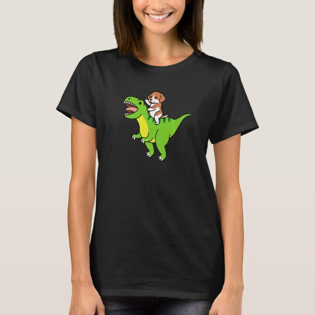 Camiseta Cachorro Dinosaurio Rex Montando Beagle (Anverso)