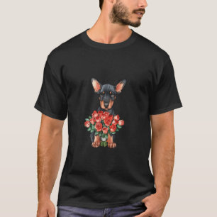 Camiseta Cachorro Doberman Adorable con Rosas Rojas Arte Ac