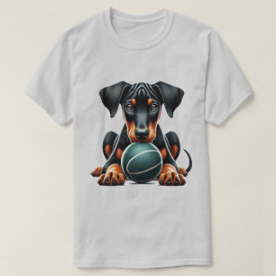 Camiseta Cachorro Doberman jugando con una pelota