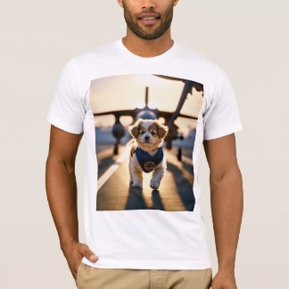 Camiseta Cachorro Dorado Adorable Caminando por la Carreter