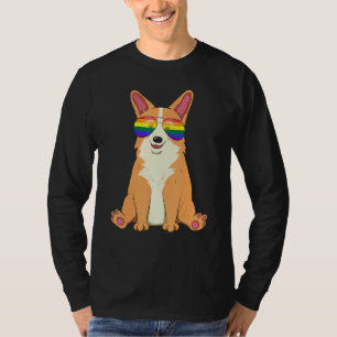 Camiseta Cachorro & Gafas de Arcoíris Corgi Lindo Orgullo L